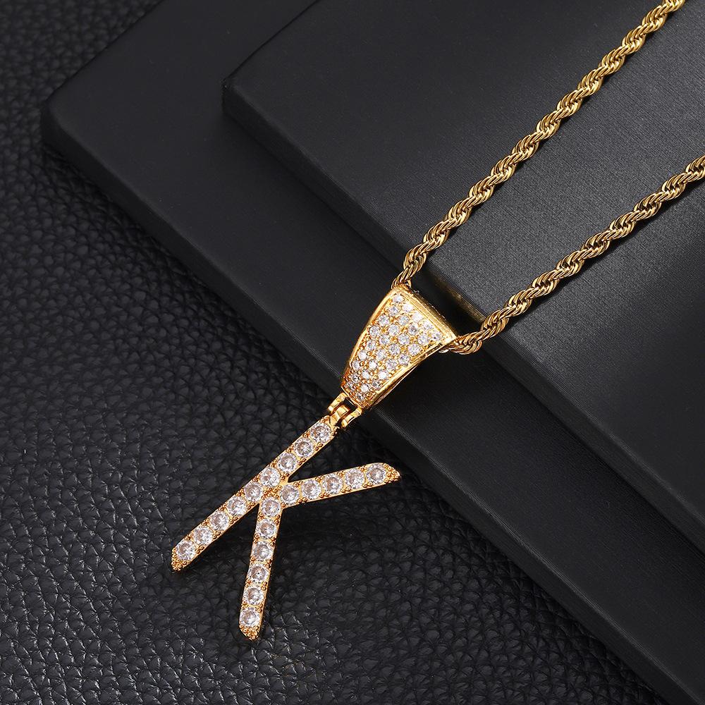 26 English Women'S Letter Pendants Necklace Twist Chain Zircon Letter Pendants Jewelry