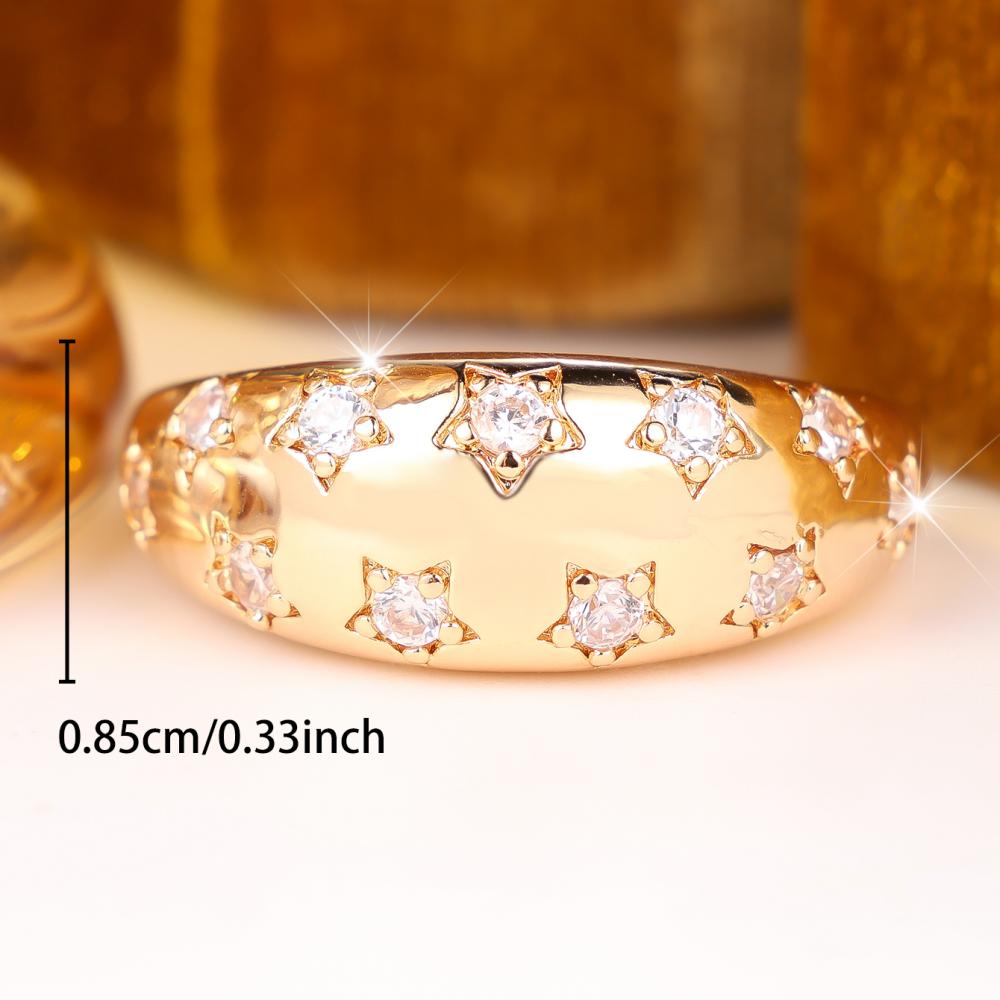 Chic Gold Color Wide Band Ring for Women Star Zircon Daily Dating Fashion Jewelry Gift