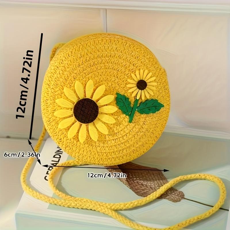 2-in-1 Floral Straw-Style Tote Bag with Zipper Closure Cute Cartoon Sunflower Design for Beach, Vacation, Daily Commute & Casual Outings