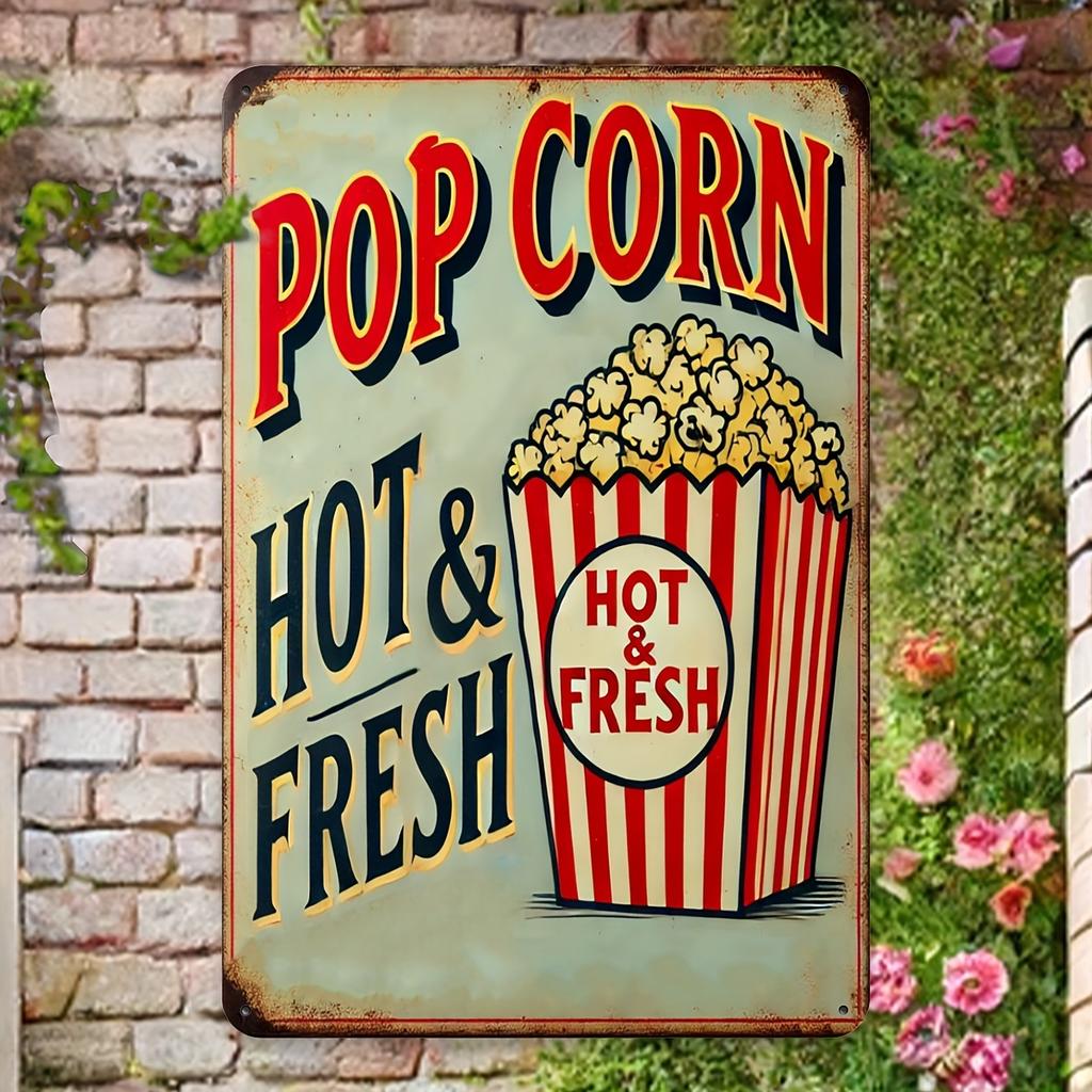 Pc Retro Popcorn Metal Sign HOT FRESH Red White Striped Bucket Design Vintage Wall Art for Home Kitchen Garden or
