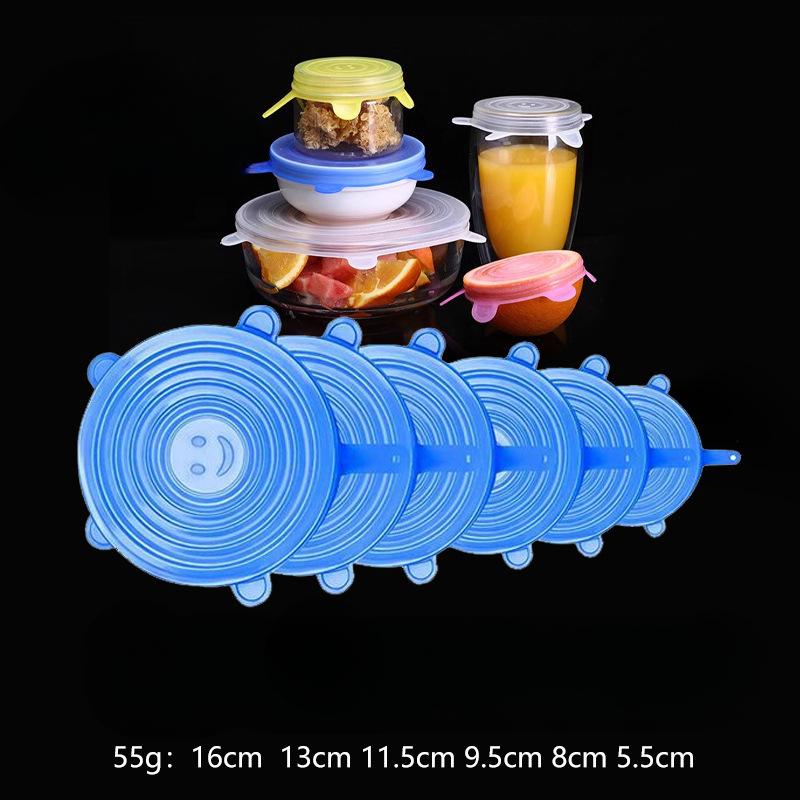 

6Pcs/lot Food Adjustable Elastic Silicone Cover Cap Universal Expandable Lids for Cans Dishes Bowl Reusable Stretch Kitchen 6pcs（1set） синий