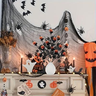 Terror Black Pumpkin Flower Bouquet for Halloween Party Decoration Creepy Branch Floral Arrangement for Home Haunted House Decor