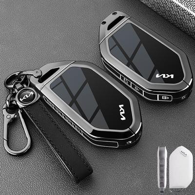Leather Car Key Case Cover For 2024 EV9 Picanto Carnival Seltos K5 KA4 Sorento Morning Protection Key Chain Buckle Keyless