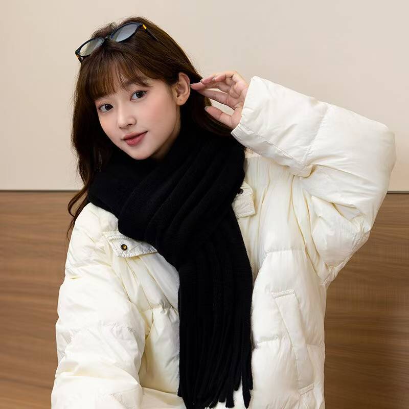 Japanese Simple Imitation Cashmere Thickened Scarf for Women Winter Korean Style All Match Tassel Knitted Long Scarf Shawl Couple