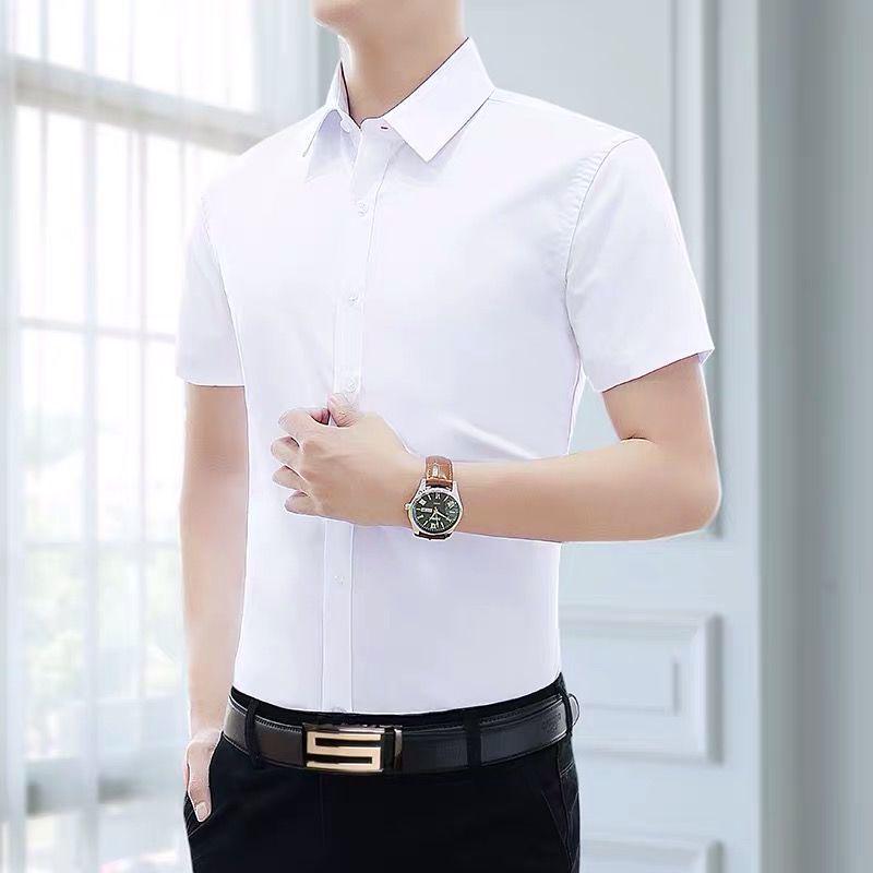 Men's Business Casual White & Black Slim Fit Shirt - Spring/Autumn Fashion, Short & Long Sleeve Options