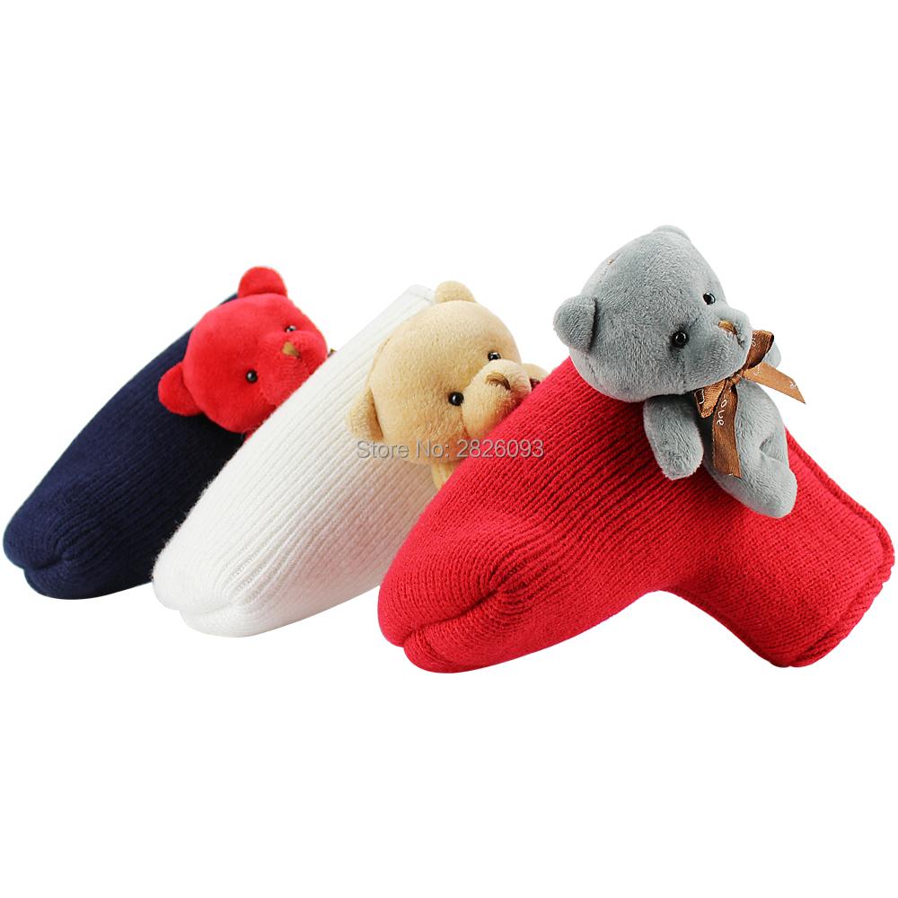 Niedlicher Bär Gestrickte Golfschlägerhaube für Putter Blade Golf Putter Schutz Rot Blau Weiß