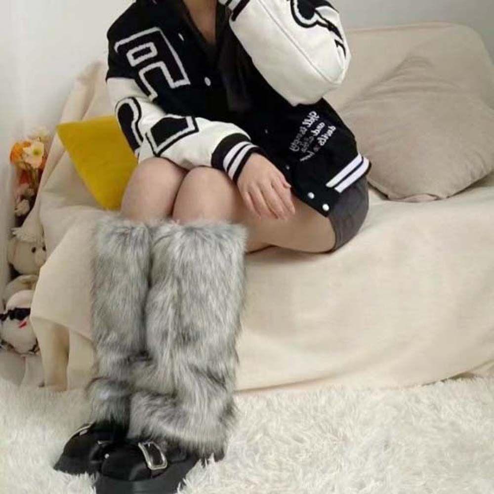 Long Tube Women Fur Leg Warmers Thickened Fur Knee Cover Gothic Punk Fur Leg Warm Socks  Women