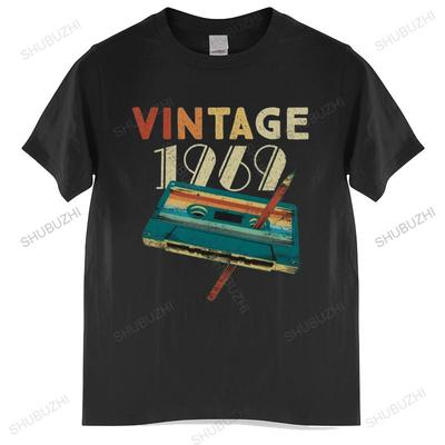 Unissex o-pescoço camiseta moda preto novo unisex vintage 1969 música cassete 50th presentes de aniversário 50 anos de idade camiseta tamanho euro