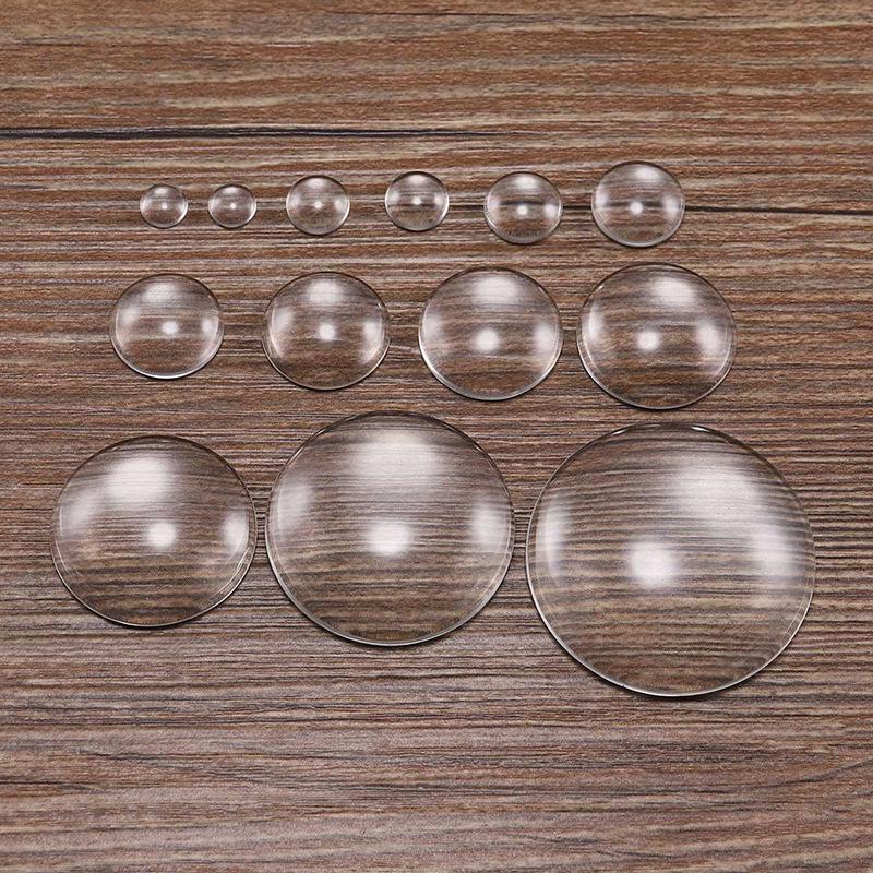 Kristallen Concave-Convexe Glazen Patch voor Doe-het-zelf Sieraden - Rond, Wit, Platte Achterkant
