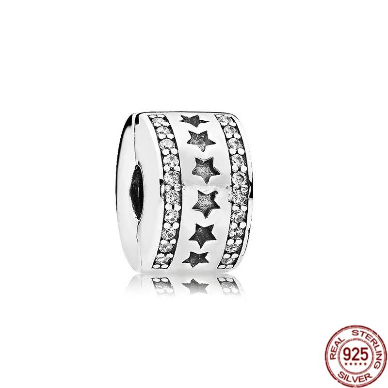 DIY-Schmuck S925 Sterling Silber Goldenes Herzband Polierte, mit Federn besetzte Clip-Charm-Perlen Passend für Original-Armbänder