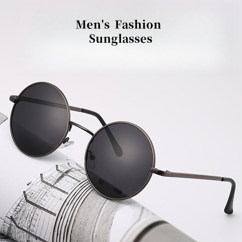 Mens Retro Small Frame Sunglasses Circular Metal Design for Outdoor Fishing Driving Fashionable Eyewear