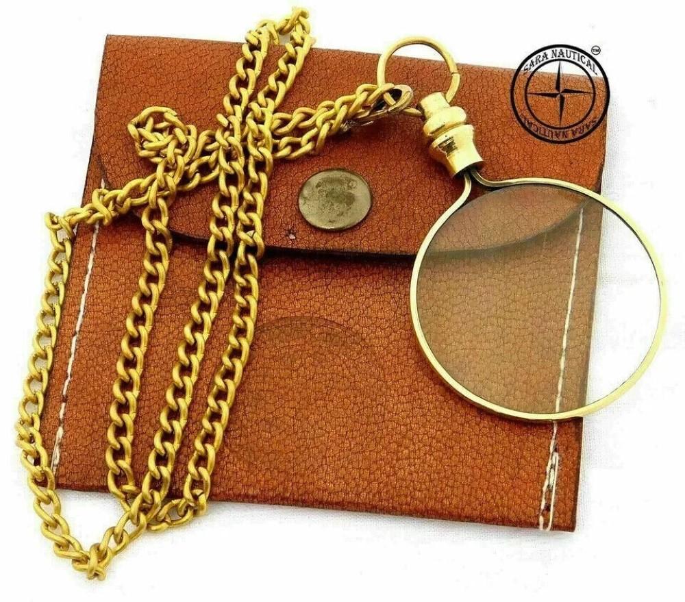 Brass Magnifying Glass Optical Magnifier Lens with Necklace Chain Monocle