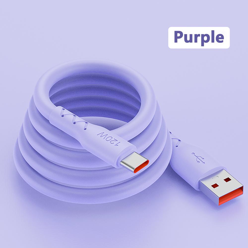 

120 Вт 6A USB Type C сверхбыстрый кабель для зарядки мягкий силиконовый для Samsung Xiaomi Redmi Huawei Android телефон зарядное устройство USB C шнур передачи данных 1m фиолетовый