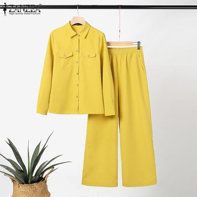 Women Casual Blouse and Pants Two Piece Trousers Suit Set