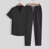 2026 Summer Men's Casual Sports Suit - Short Sleeve & Long Pants, Solid Color