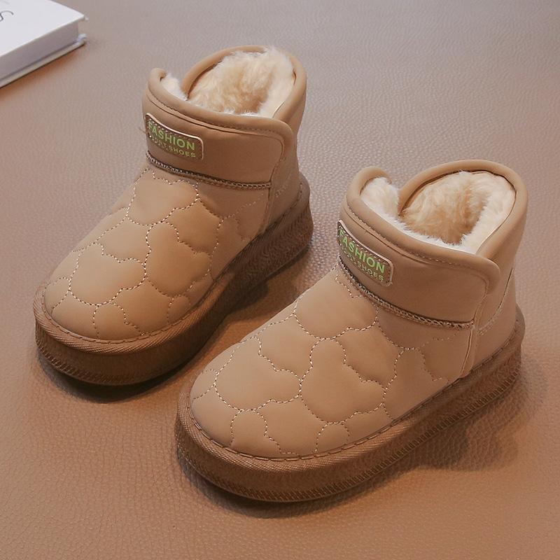 Kids Winter Shoes For Girl Solid Color Toddlers Snowboard Boots Thickened Warm Plush Kids Causal Ankle Snow Boots 27 хаки