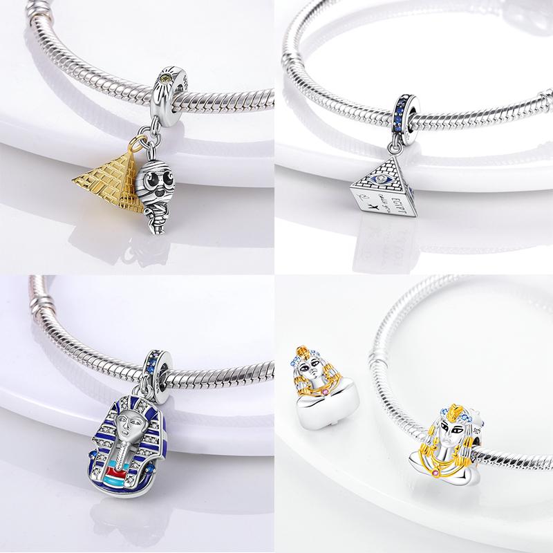 Classic 925 Silver Egypt Pyramid Queen Goddess Charms Beads Fit Bracelet For Women DIY Jewelry Gift