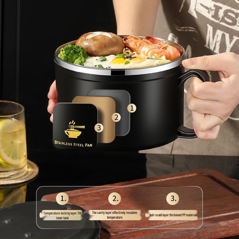 316 Food-Grade Stainless Steel Noodle Bowl with Lid and Drain for Dorm or Canteen; Easy-to-Clean.