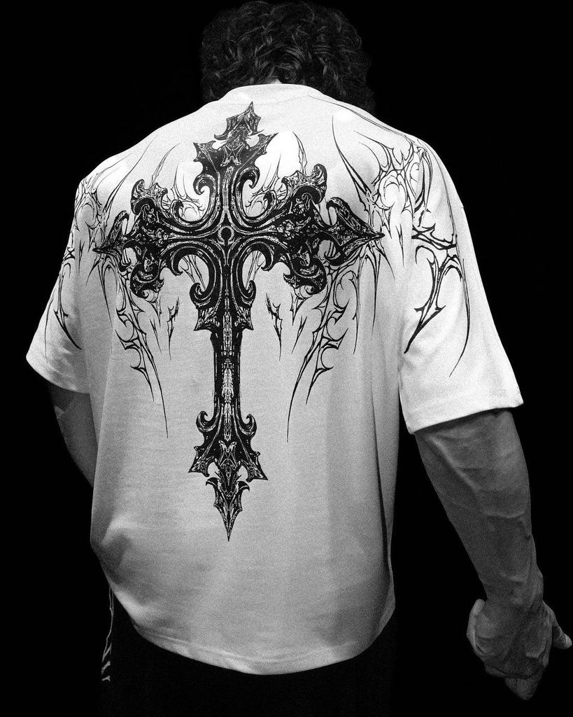 Breathedivinity Herren Dark Style Oversized Baumwoll-T-Shirt - Amerikanische Streetwear, Sportlich Casual, Kurzarm