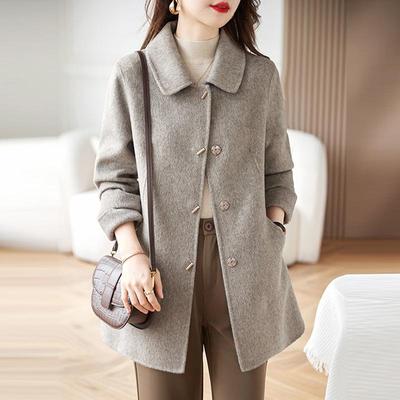 Jaqueta de Lã da Moda Casaco Feminino com Mangas Compridas Outono