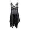 Transparent Bow Deep V Lace Skirt Nightgown Sexy Lingerie Dress Sexy Clothing Lace Skirt  Ladies