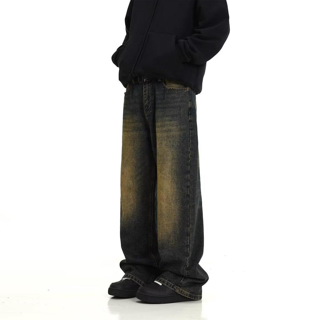Retro Distressed Washed Jeans Men's Mopping Daddy Pants Street Loose Straight Trousers Spring and Autumn