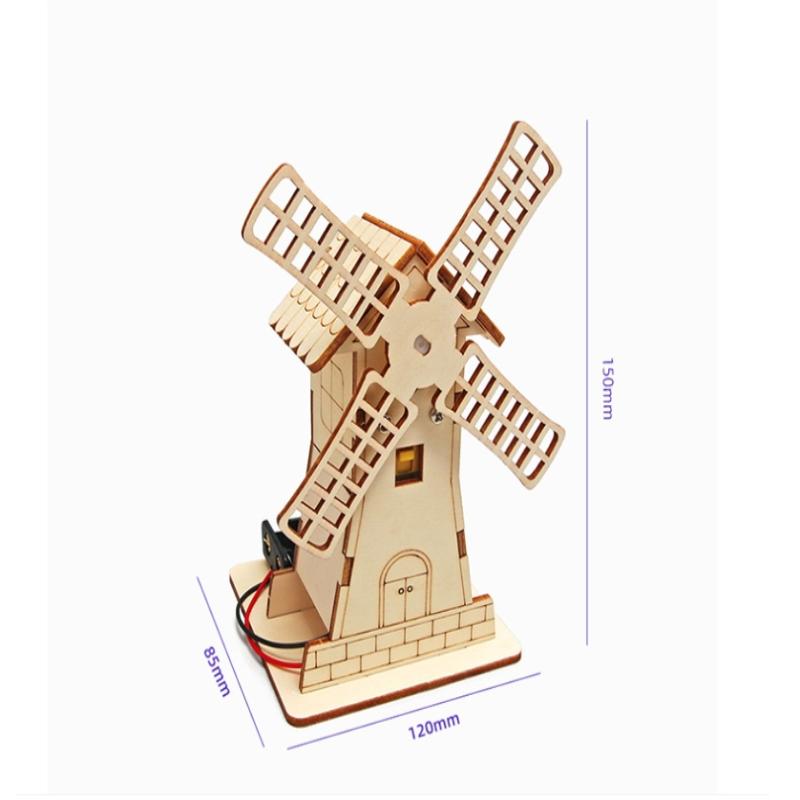 1 Set Technology Production Handmade Material Package Electric Windmill Hut Student Educational Science And Education Toys