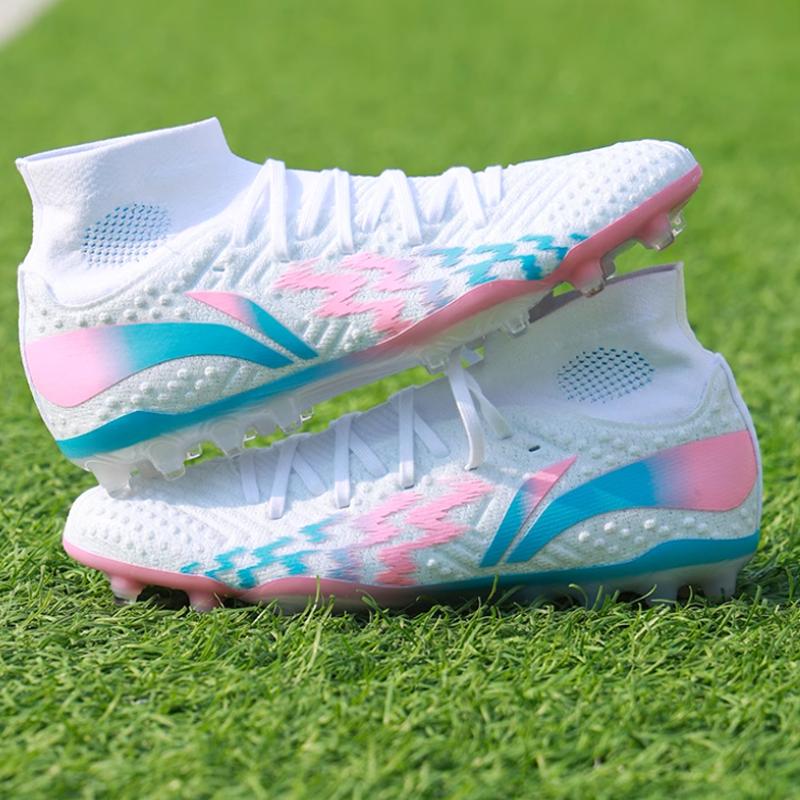 Li Ning Comfortable And Breathable MG Soft Ground Football Shoes Men Football Shoes White Blue Pink YSFU013-7