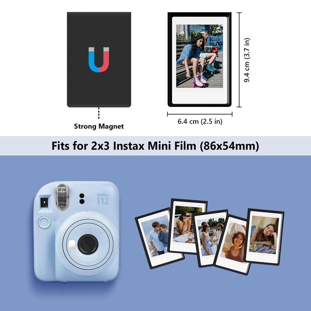HIYQIN Magnetic Photo Frames for Instax Mini 2x3 Inch Picture Refrigerator Magnet Compatible with Fujifilm Instax SE EVO Black 25-Pack Film, Frames,
