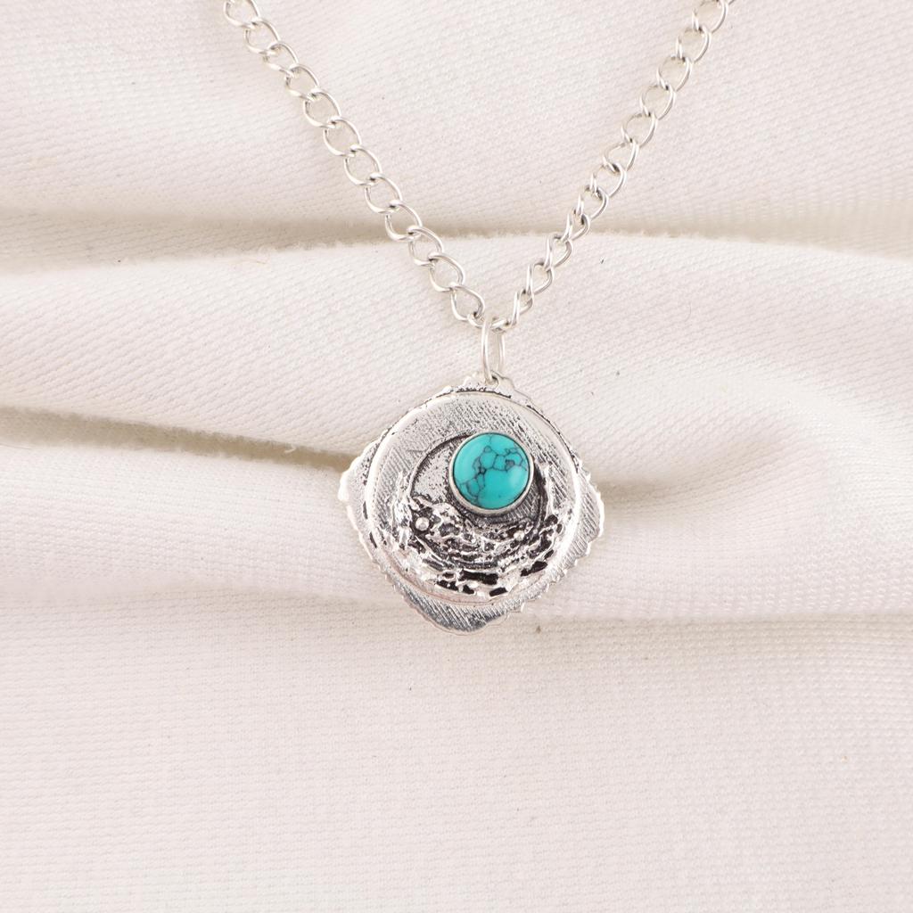 Megnasite Türkis Edelsteinschmuck, 925 Massiv Sterling Silber Anhänger, Handgefertigter Silberanhänger für Hochzeitsgeschenk