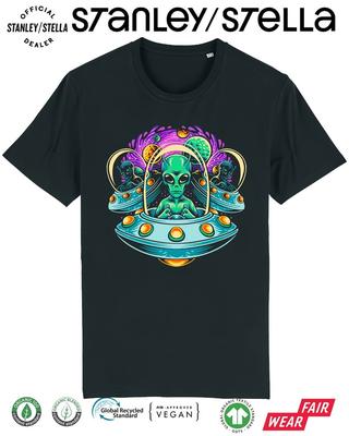 Mens Alien Flying Saucers T-Shirt Funny UFO Invasion  Cotton Aliens Ship