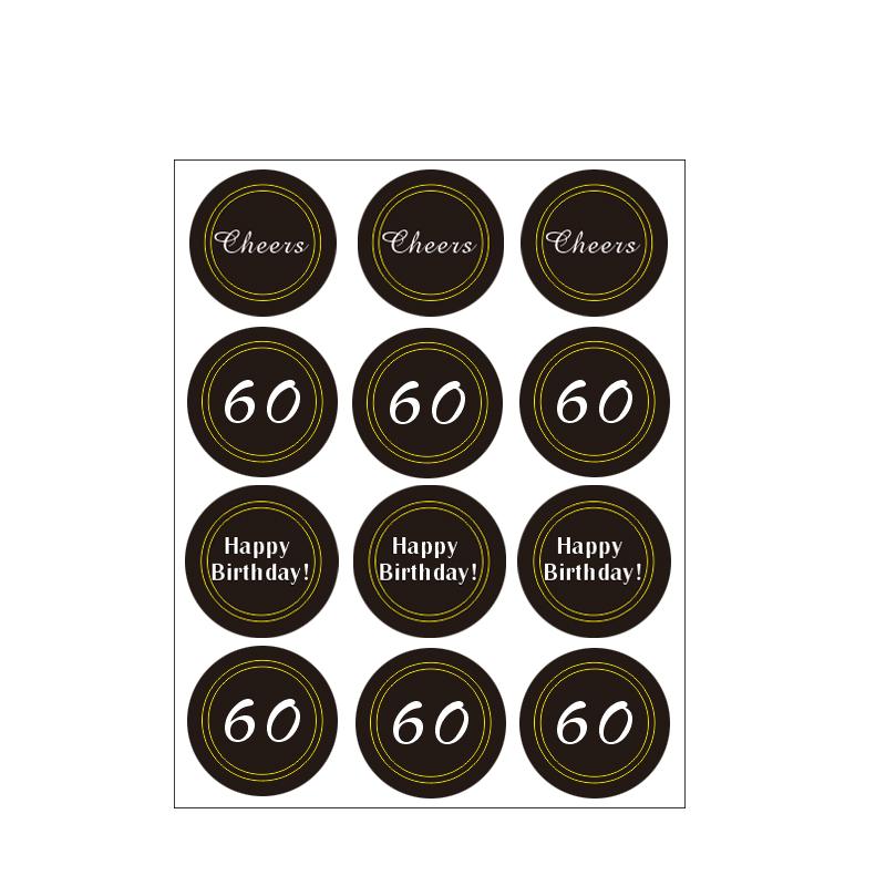 60 stuks Fijne verjaardag 30e 40e 50e 60e Papieren Stickers Feest Envelop Baksel Afdichtingsetiketten Huis Cadeaus Pakket Decoratiestickers (as the picture,other)