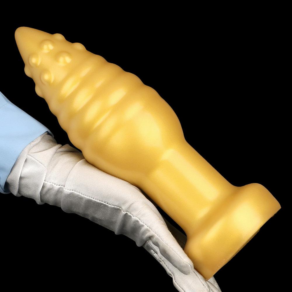 Extra Large Soft Gold Silicone Tapered Anal Plug with Suction Cup Fisting Trainer Dildo Expander Toy Big Penis