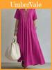 Maxi Abito in Cotone e Lino con Scollo a V e Maniche Corte per un Look Casual Estivo