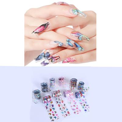10 rullar holografiska nagelkonstöverföringsfolieklistermärken Blomma Stjärnigt AB-papper Omslag