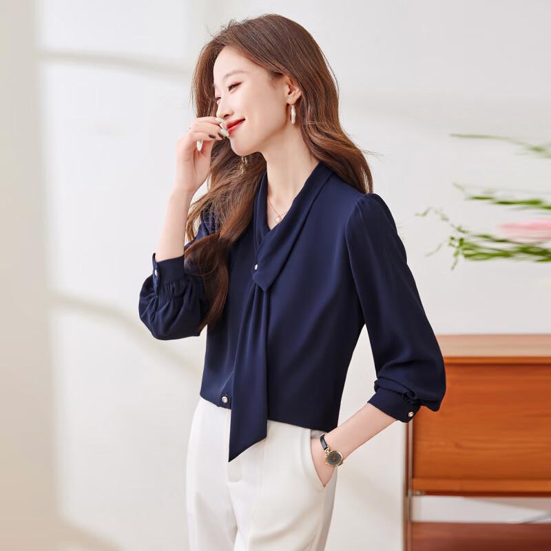 Women s Chiffon Tie-Neck Long Sleeve Blouse M