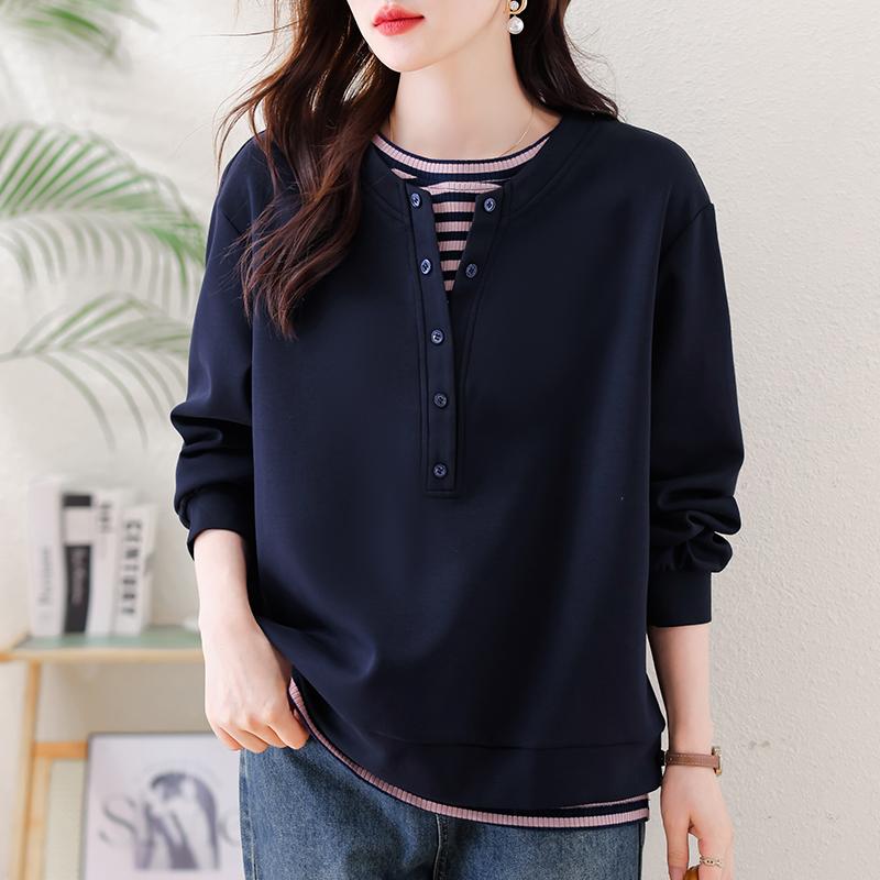Dimanaf 2025 New Autumn Plus Size Hoodie Buttons Women Pullovers Tops Solid Fashion Loose