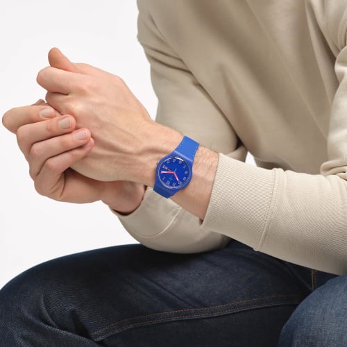 Swatch Men's Bio-Sourced Cobalt Disco Quartz Watch, Blue, Quartz Wristwatch.