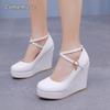 Women's 10CM Wedges Shoes White Platform Sole Round Toe Height Increasing Fashion Sandals Casual Comfortable Walking Shoes