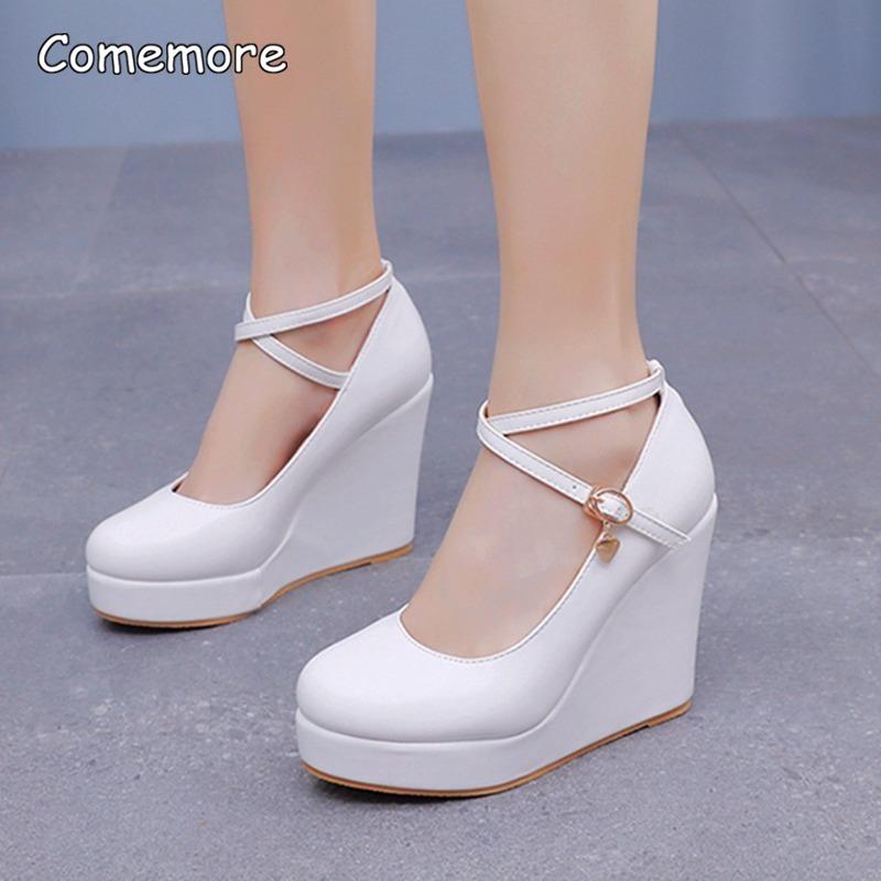 Women's 10CM Wedges Shoes White Platform Sole Round Toe Height Increasing Fashion Sandals Casual Comfortable Walking Shoes