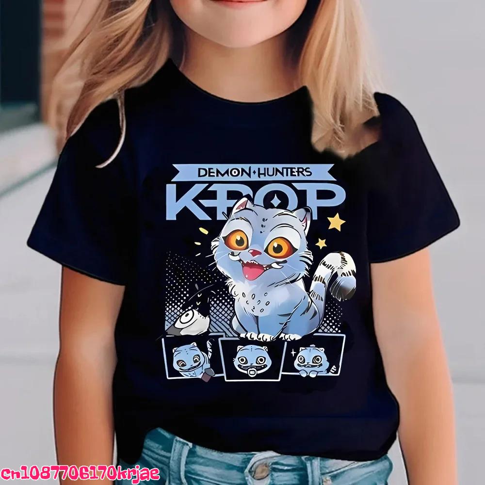 Hot Kpop Demon Hunters Children's T Shirt Short Sleeve Boys Kdis T-shirt Cute Kpop Demon Hunters Harajuku Tshirt for Boys Girls