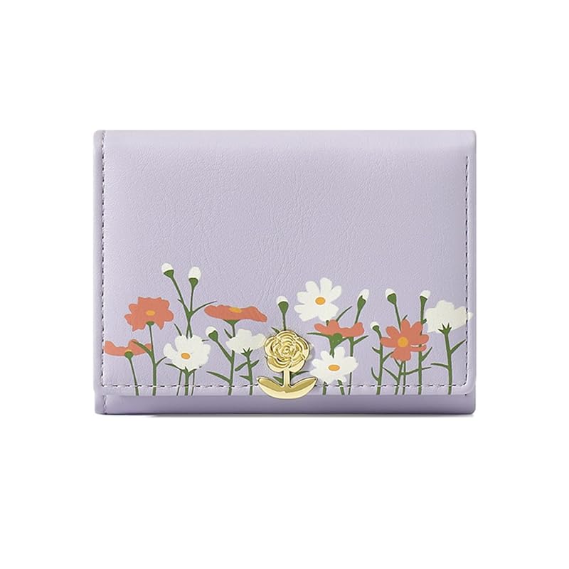 

[Haffukiry] trifold wallet ladies Thin wallet small 8 card slots billfold photo holder large capacity easy to use PU leather mini wallet