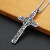 Vintage Catholic Jesus Cross Pendant Necklace Stainless Steel Fashion Saint Benedict Cross Necklace for Men Women Amulet Jewelry