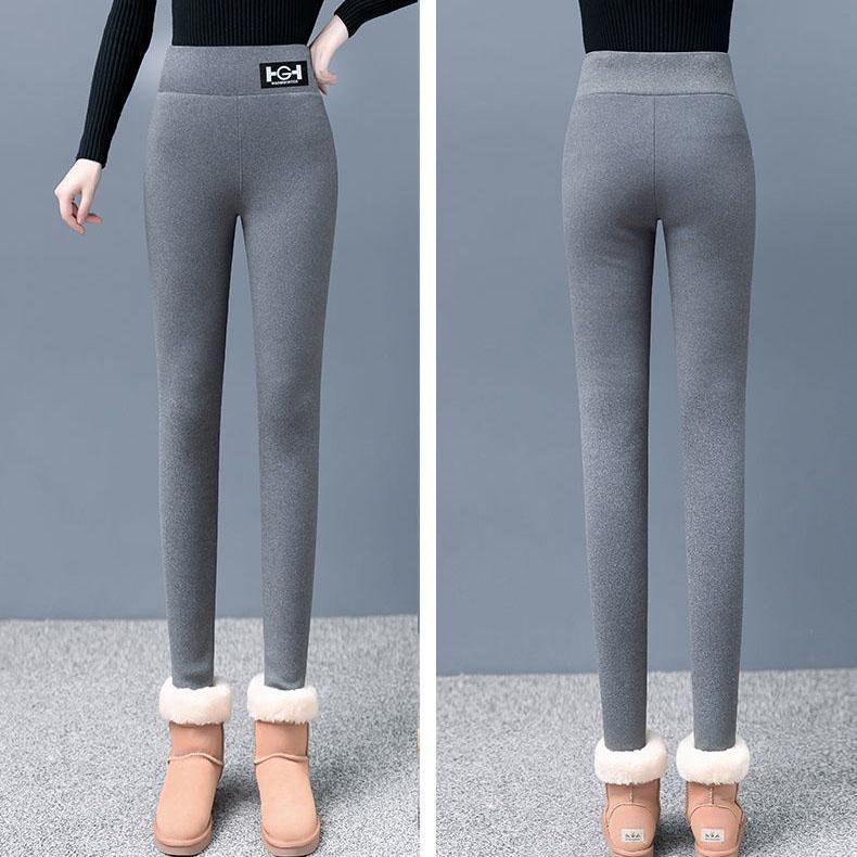 Winter Women Leggings Solid Warm Leggings Thicken Lambwool Hight Waist Fleece Keep Butt Lift High Stretchy Walking Pants Pocket