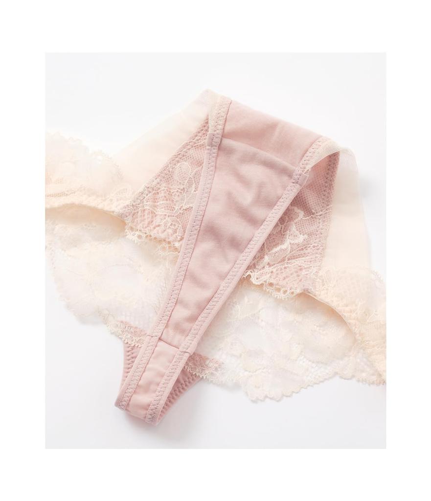 Peach John Nice Body Floating Pink Sizes Smooth to the Stretchy Fit Thong, Flower, Beige, M/L, T-Back Lace, Sheer, Touch,
