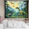 Dinosaur Tapestry for Bedroom, Ancient Wild Animal Dinosaur In Green Forest Tapestry Wall Hanging Mountain Nature Landscap