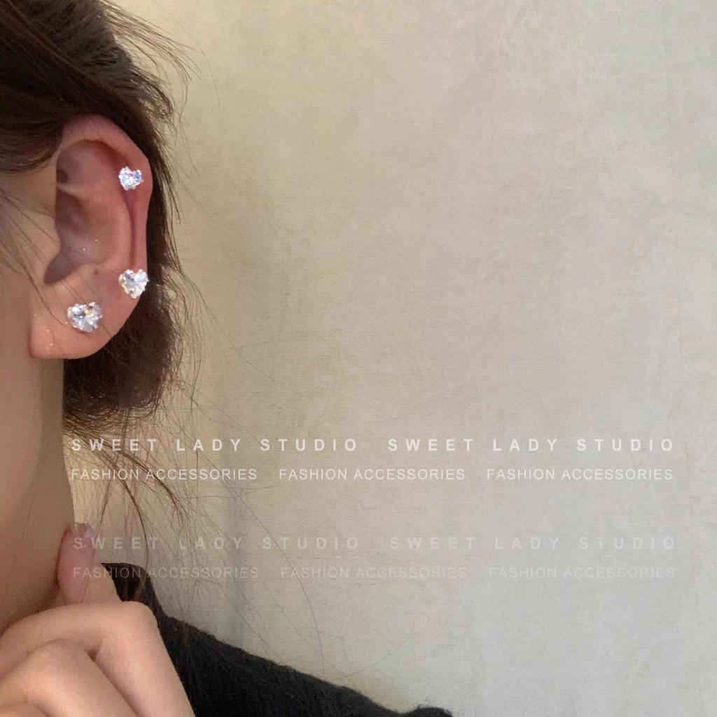 Super Sparkly Zircon Heart 925 Silver Needle Stud Earrings - Elegant Cartilage Piercing Jewelry