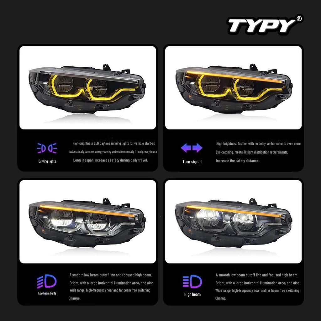 BMW 4 Series (2013-2020) F32 Headlight Assembly with M4 Style LED Turn Signals & Golden DRL