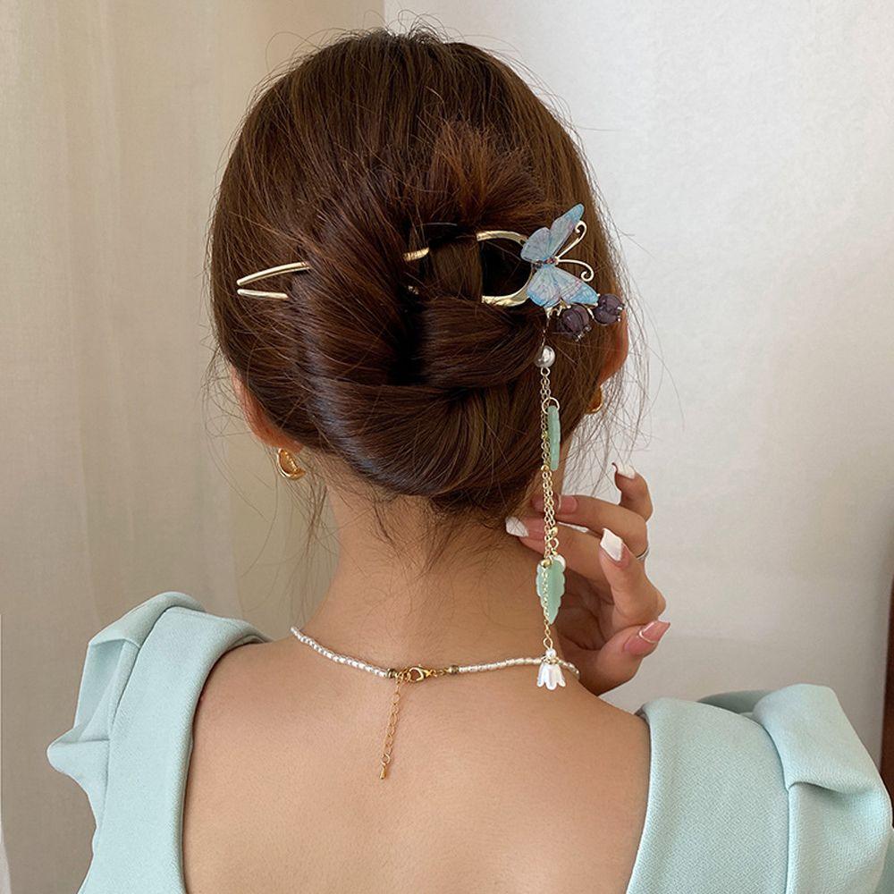 

Butterfly Bridal Flower Women Hair Sticks Chinese Hair Fork Korean Hanfu Hairpins Metal Hair Clip