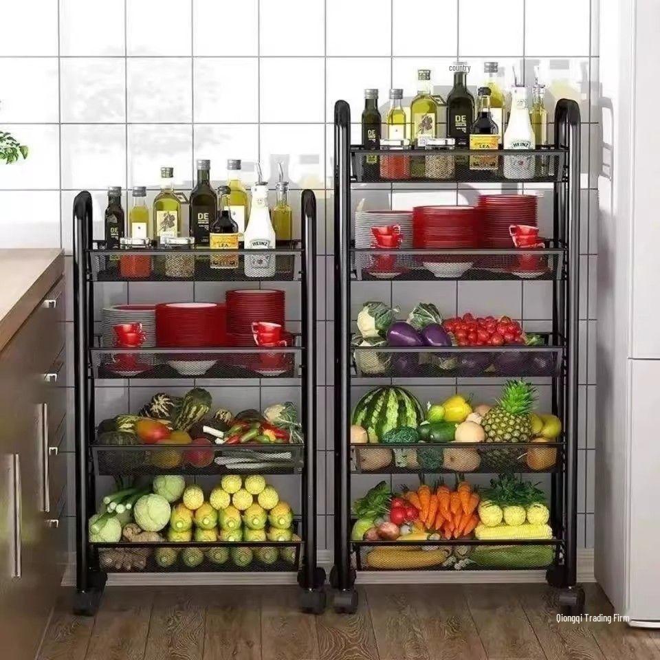 Scaffale da Cucina Multi-Livello da Pavimento: Cestello Amovibile per Verdure e Carrellino per Snack